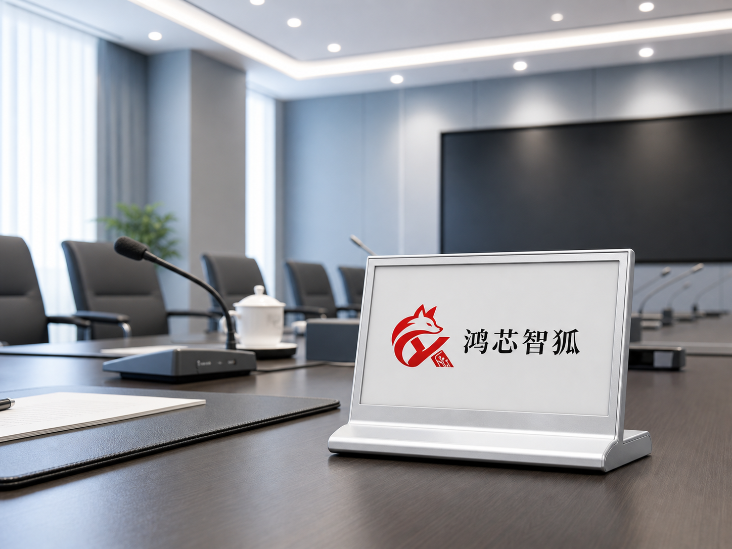 会议室场景中的智能电子桌牌